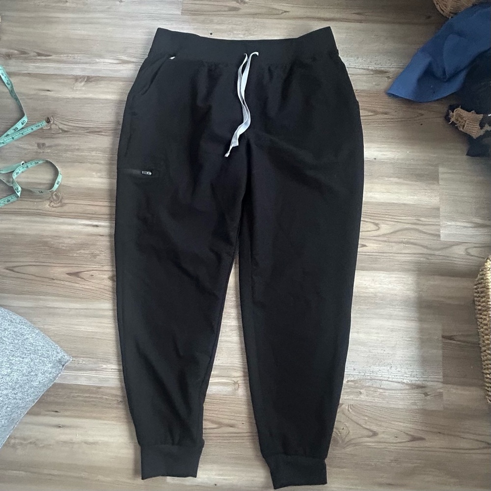 Figs Black Jogger Pants with White Drawstring